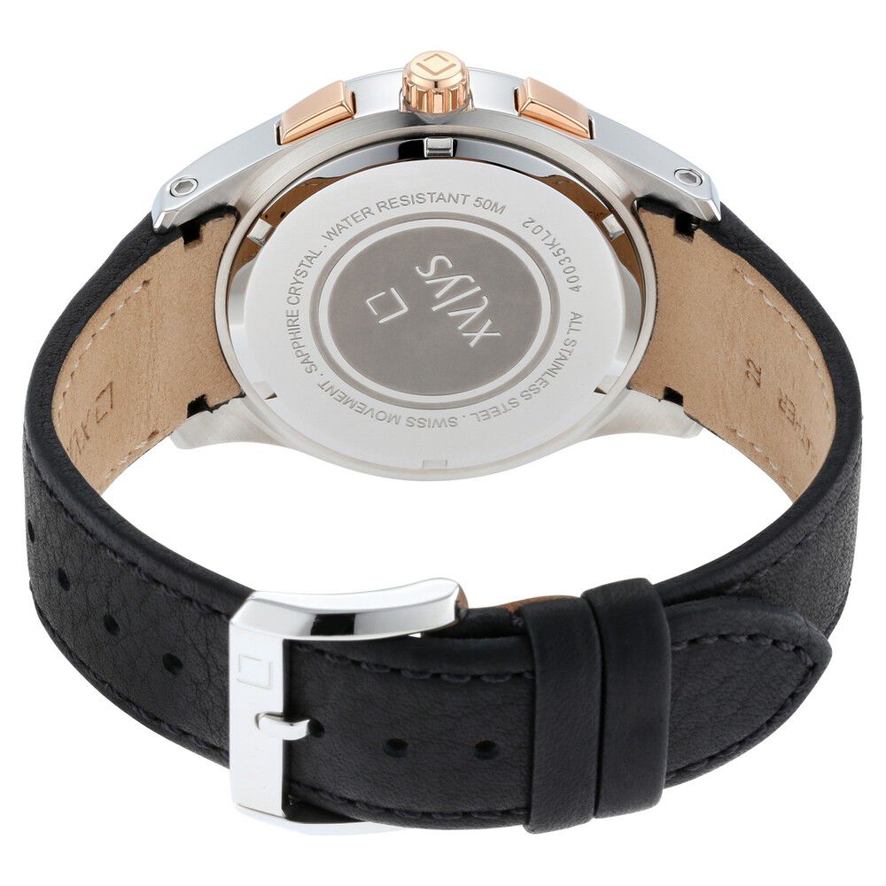 Buy Online Xylys Swiss Multifunction Black Leather Strap White