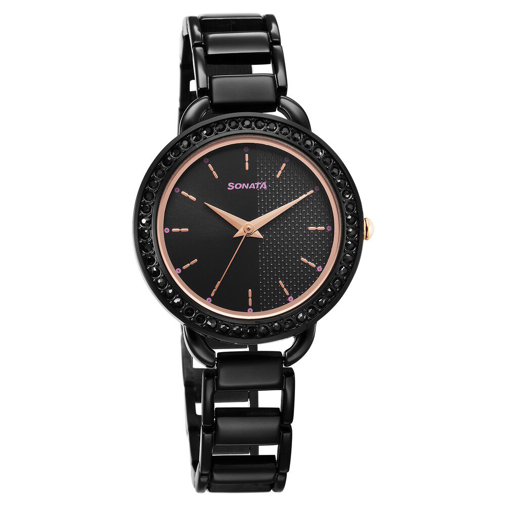 Buy Online Sonata Wedding Quartz Analog Black Dial Metal Strap