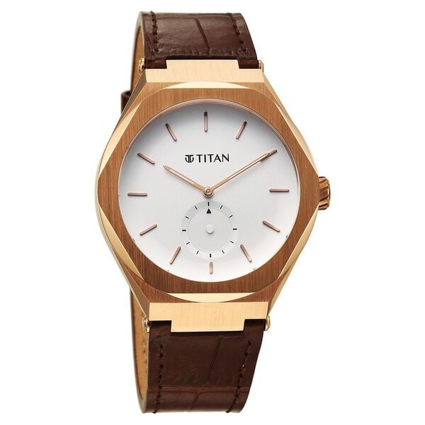 Titan Contour Analog with Small Second and White Dial Brown Leather Strap Watch for Men - image number 2