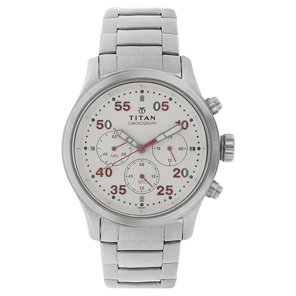 Buy Online Titan Quartz Chronograph Silver Dial Stainless Steel Strap Watch for Men 1634sm02 Titan