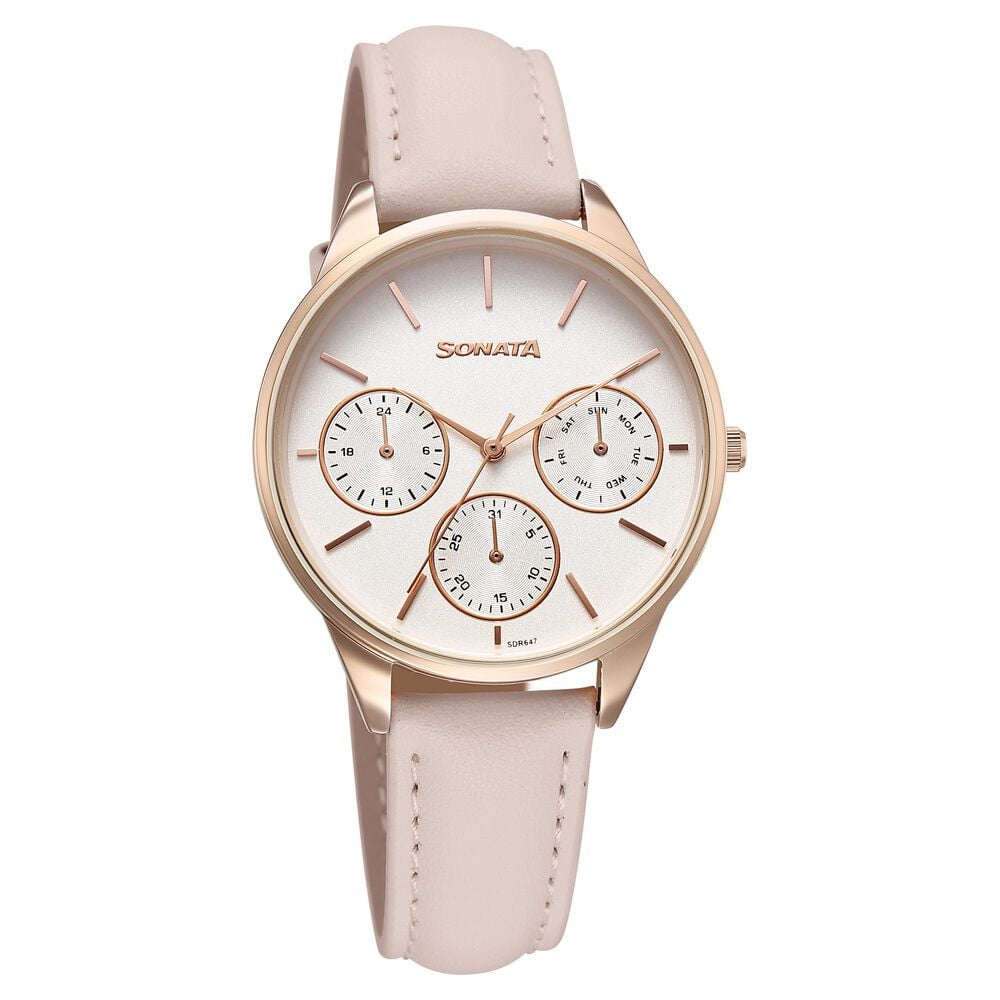 Sonata Eternia Quartz Multifunction Silver Dial Leather Strap Watch For Women-picture-17