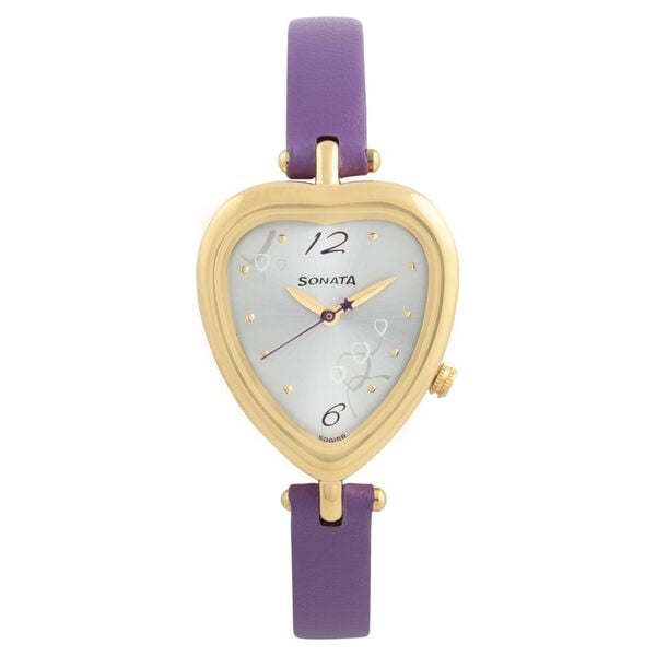 Sonata Quartz Analog Silver Dial Leather Strap Watch for Women - image number 0