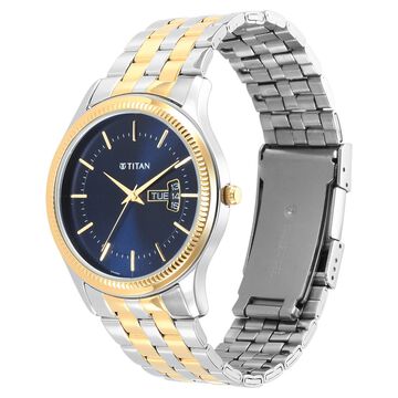 Titan Men's Trendsetter Watch: Chic Blue Dial & Two-Tone Strap