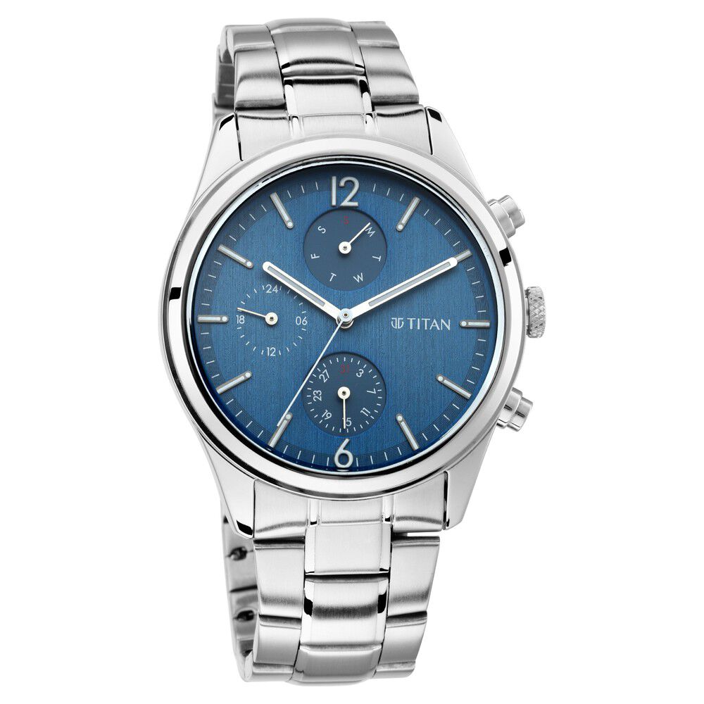 Buy Online Titan Chronograph Black Dial Metal Strap watch for Men