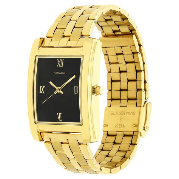 Sonata Quartz Analog Black Dial Stainless Steel Strap Watch for Men - image number 1