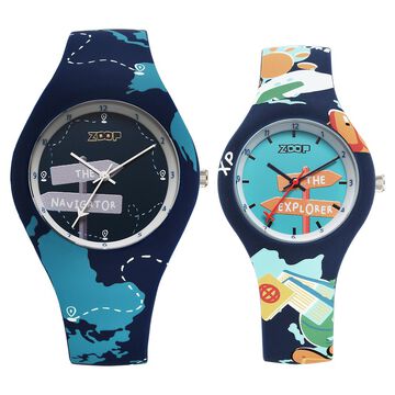 Zoop Parent & Child Analog Pair Watch with White Dial & Multicoloured Strap for Boys Girls Kids, from House of Titan