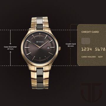 Titan Slim Ceramic Fusion Quartz Analog with Date Grey Dial Stainless Steel Strap Watch For Men