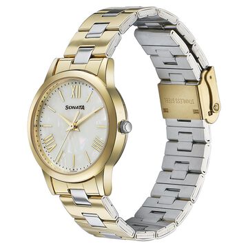 Sonata Glam Gold Quartz Analog Off White Dial Stainless Steel Strap Watch For Women