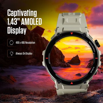 Fastrack Xtreme Pro with 3.6 cm AMOLED Display, Rugged Design, SingleSync BT Calling, Functional Crown with Beige Strap