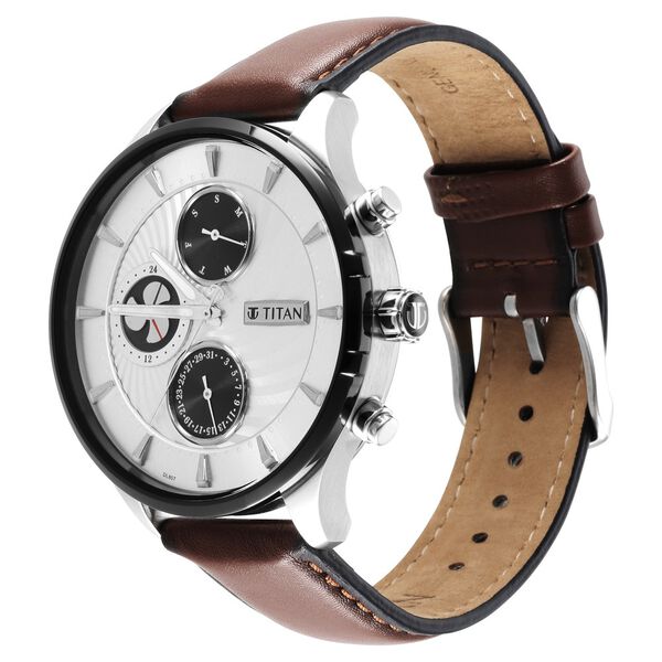 Titan Maritime White Dial Quartz Multifunction Leather Strap Watch for Men - image number 2