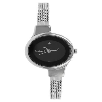 Fastrack Quartz Analog Black Dial Stainless Steel Strap Watch for Girls