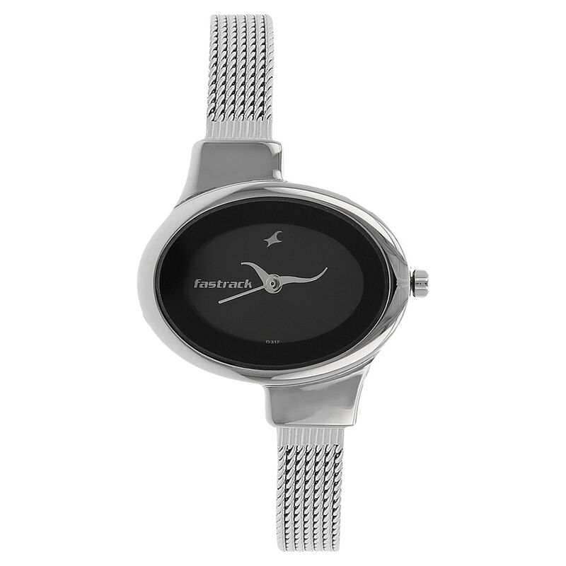 Fastrack Quartz Analog Black Dial Stainless Steel Strap Watch for Girls