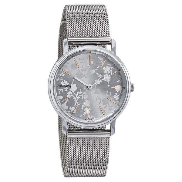 Sonata Silver Lining Silver Dial Women Watch With Stainless Steel Strap - image number 0