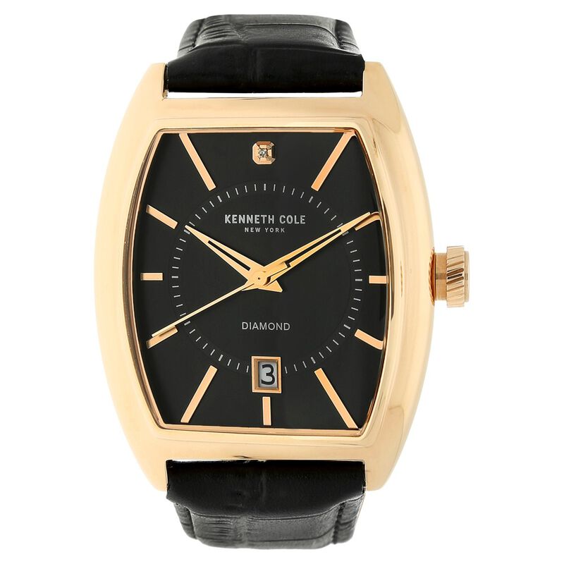 Kenneth Cole Quartz Analog Black Dial Leather Strap Watch for Men