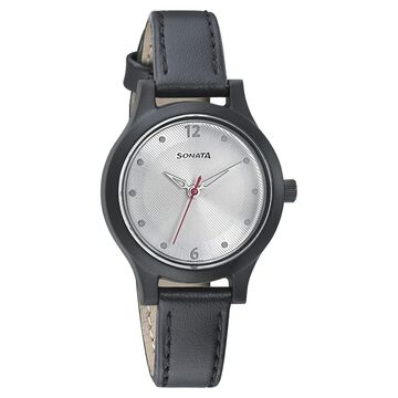 Sonata Essentials Silver Dial Women Watch With Leather Strap