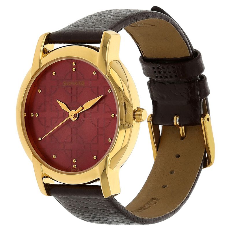 Sonata Quartz Analog Maroon Dial Leather Strap Watch for Men - image number 1