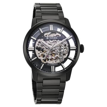Titan See-Through Skeletal Automatic Analog with Black Dial Black Stainless Steel Strap Watch for Men