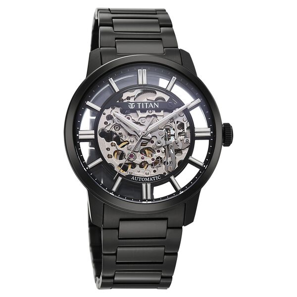Titan See-Through Skeletal Automatic Analog with Black Dial Black Stainless Steel Strap Watch for Men - image number 1