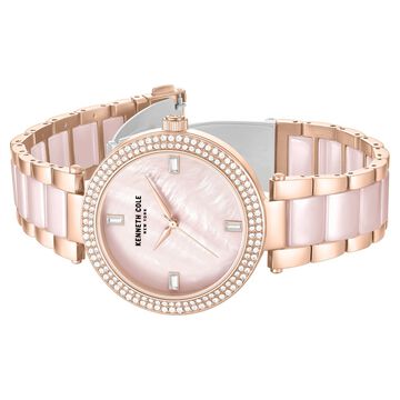 Kenneth Cole Quartz Analog Pink Dial Pink Stainless Steel & Ceramic Strap Watch For Women