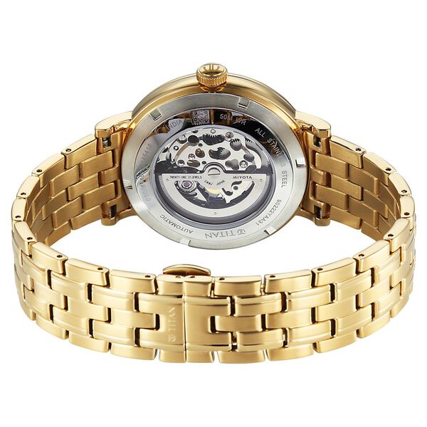 Titan Yin Yang Skeletal Automatic Analog with Green Dial Silver Gold Steel Strap Watch for Men - image number 5