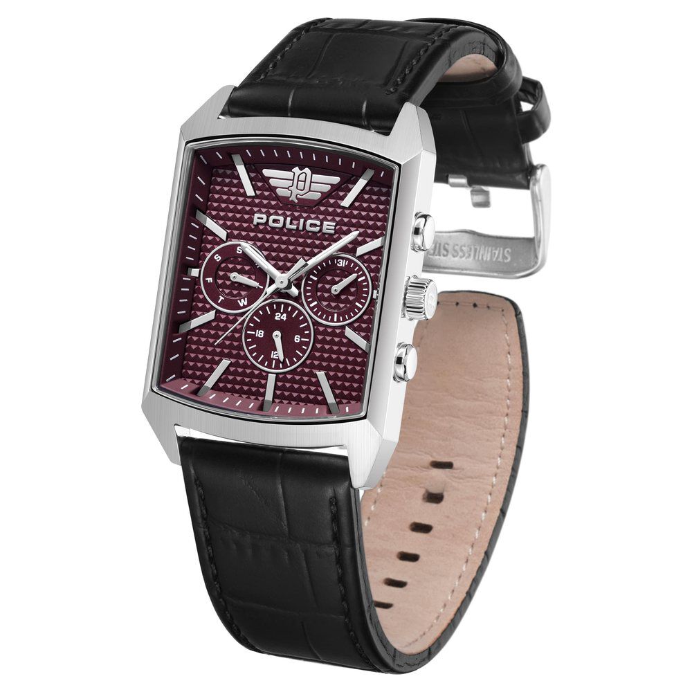 Buy Online Police Quartz Multifunction Maroon Dial Leather Strap