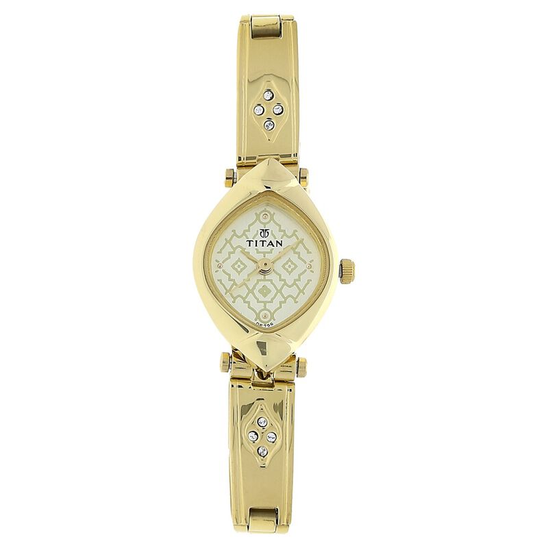 Titan Quartz Analog Champagne Dial Stainless Steel Strap Watch for Women