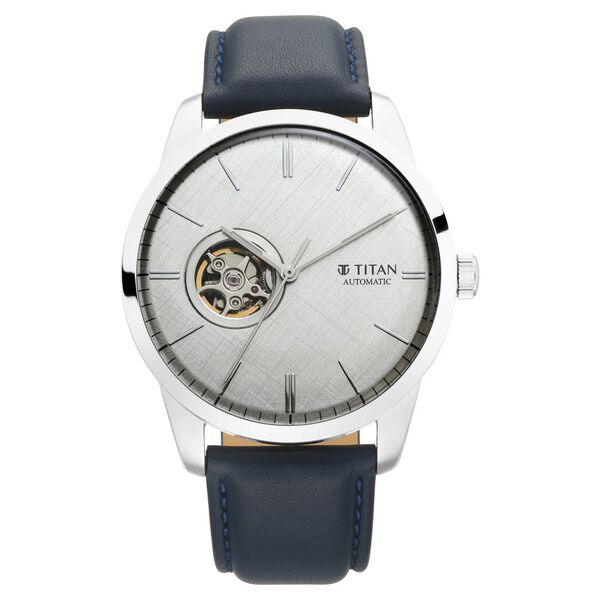Titan Automatics Silver Dial Blue Leather Strap Watch For Men - image number 1