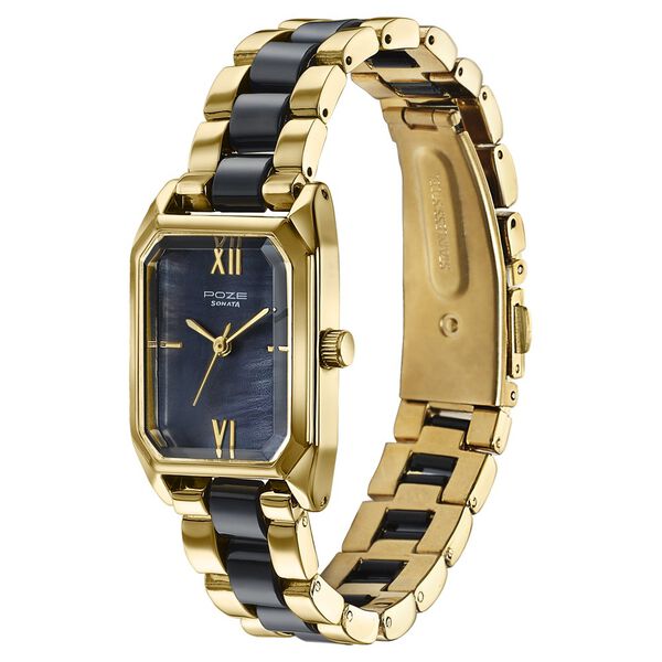 Poze By Sonata Quartz Analog Black Mother Of Pearl Dial Two Toned Metal & Plastic Strap Watch For Women - image number 4
