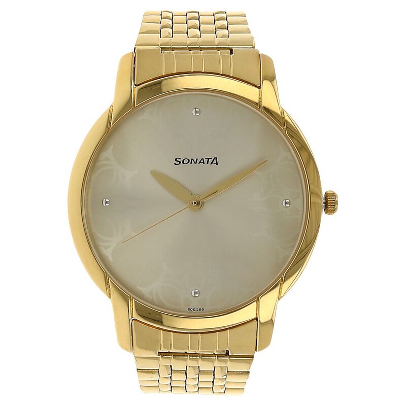 Sonata Quartz Analog White Dial Stainless Steel Strap Watch for Men