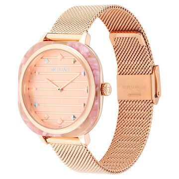 Glitz Rose Gold Dial Stainless Steel Strap Watch for Women