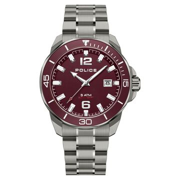 Police Quartz Analog with Date Maroon Dial Stainless Steel Strap Watch for Men
