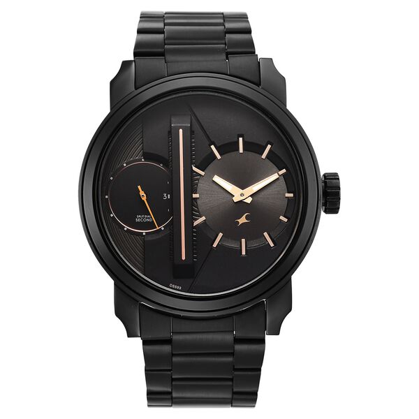 Fastrack Pulse IV Dual Time Analog Watch with Black Dial & Black Stainless Steel Strap For Guys - image number 0