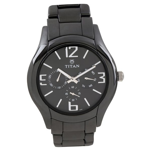 Titan Ceramic Black Dial Quartz Multifunction Ceramic Strap Watch for Men - image number 0