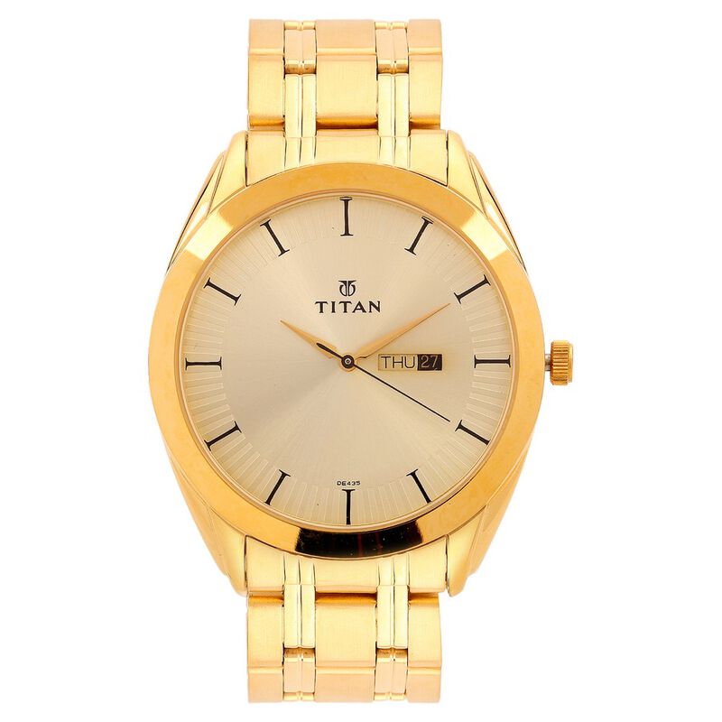 Titan Quartz Analog with Day and Date Champagne Dial Stainless Steel Strap Watch for Men - image number 0