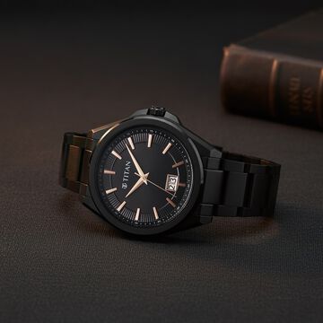 Titan Classique Big Date Analog with Black Dial Black Stainless Steel Strap Watch for Men