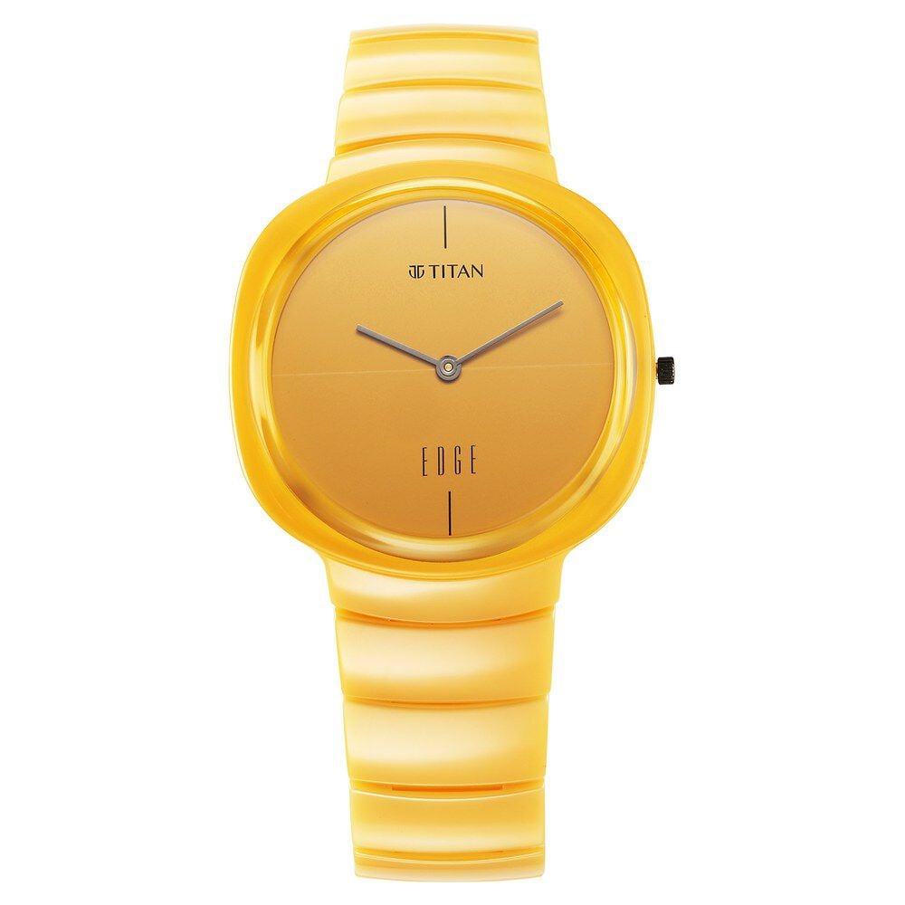 Titan Edge Squircle Camo Quartz Analog Yellow Dial Yellow Ceramic Strap Watch For Unisex-picture-17