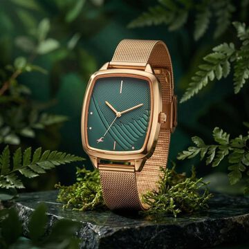 Fastrack Wild Quartz Analog Green Dial Rose Gold Stainless Steel Strap Watch For Girls