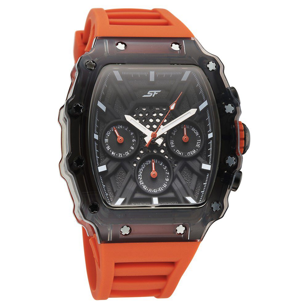 SF Maiden Voyage Sport Watch Black Dial And Orange Strap Tonneau Shaped Case with Multifunction movement-image-3