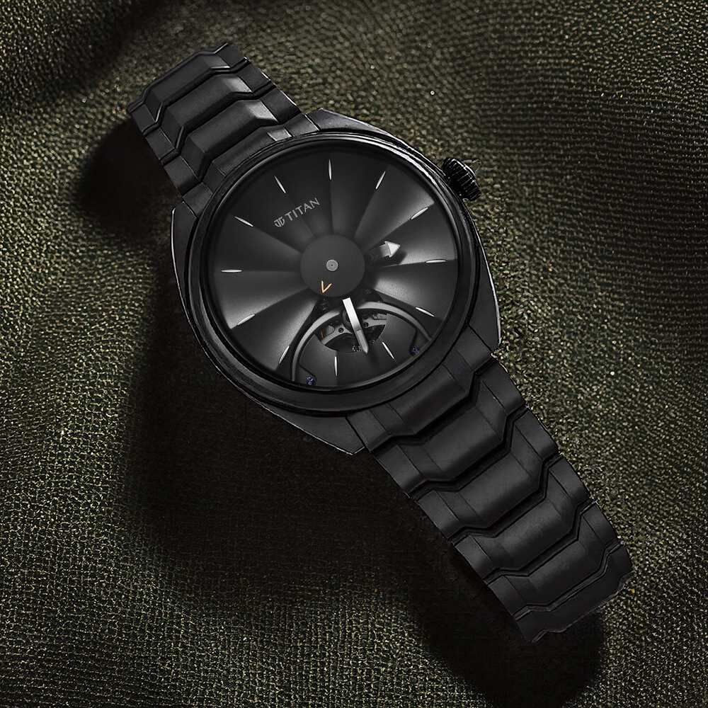 Titan Stellar Automatic Black Dial Stainless Steel Strap Watch for Men-picture-18