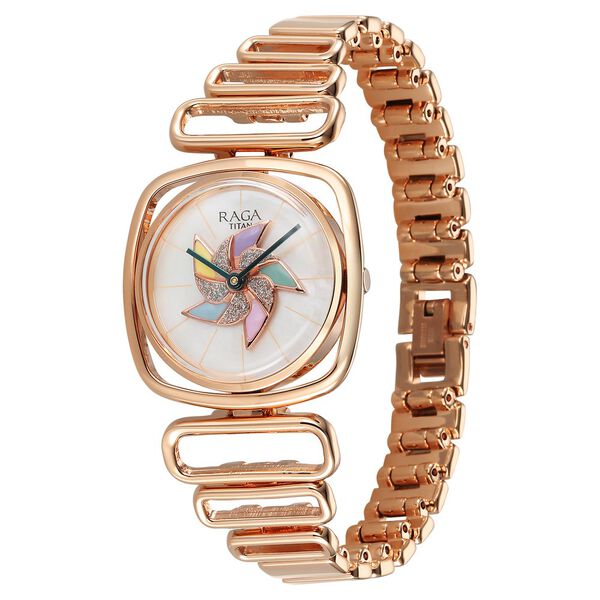 Titan Raga Memoirs Pinwheel Quartz Analog Mother of Pearl Dial With Rose Gold Color Metal Strap Watch For Women - image number 4