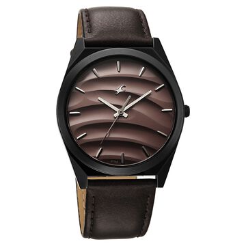Fastrack Gelato Black leather strap watch with Chocolate dial for Guys