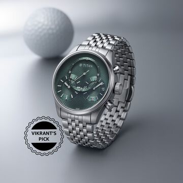 Titan Micromotors Analog with Independent Hour, Minute and 2nd Sub-Dial Green Dial Stainless Steel Strap Watch for Men