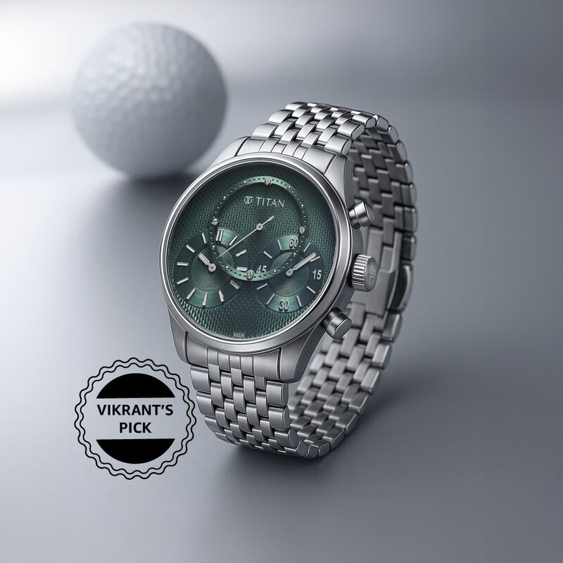 Titan Micromotors Analog with Independent Hour, Minute and 2nd Sub-Dial Green Dial Stainless Steel Strap Watch for Men