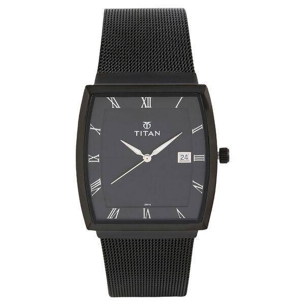 Titan Quartz Analog with Date Black Dial Stainless Steel Strap Watch for Men - image number 0