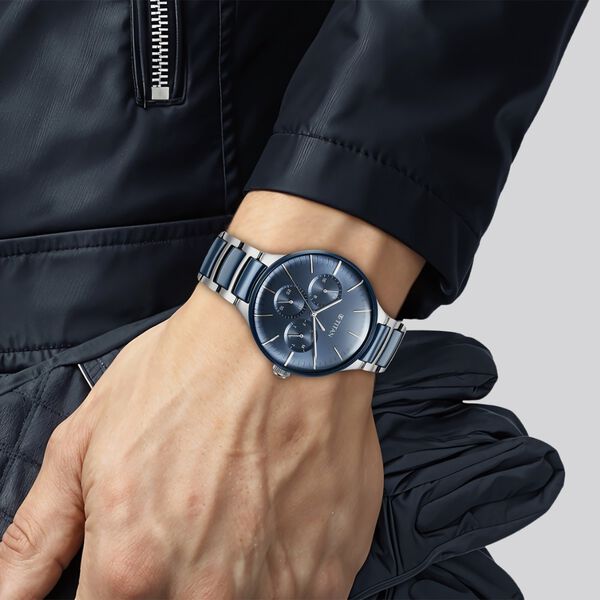 Titan Ceramic Fusion Quartz Multifunction Blue Dial Silver Dual-Toned Stainless Steel Bracelet Watch for Men - image number 7
