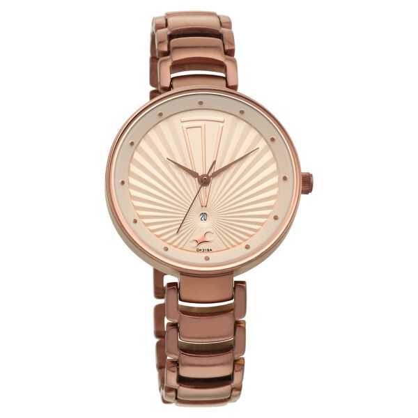 Fastrack Ruffles Quartz Analog with Date Beige Dial Stainless Steel Strap Watch for Girls - image number 2