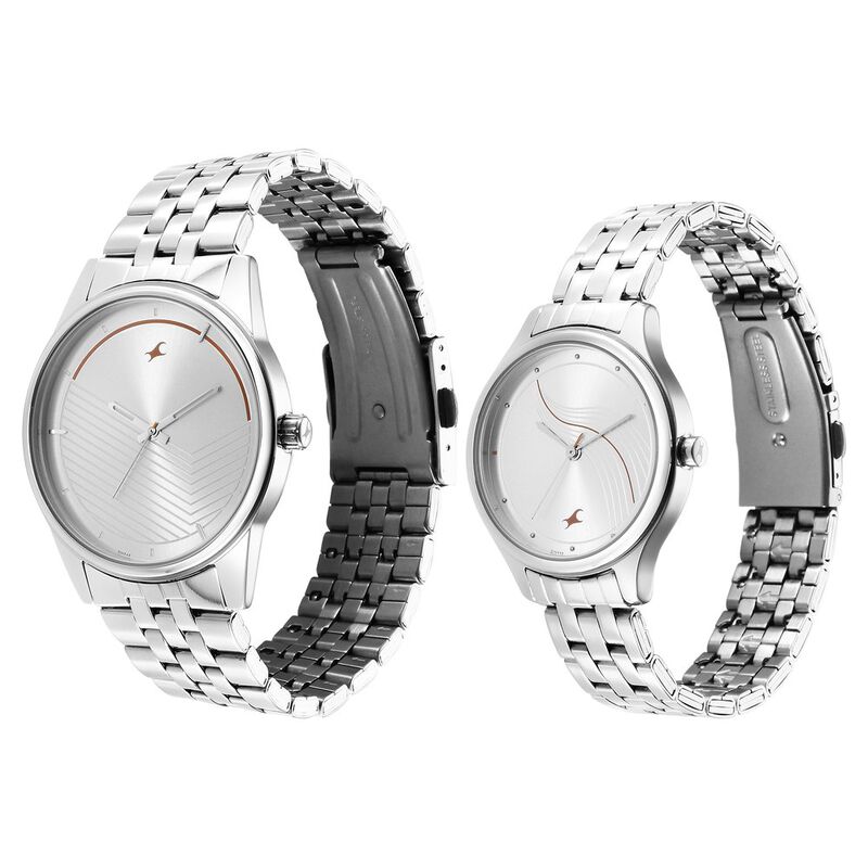 Fastrack Mixmatched Quartz Analog Silver Dial Silver Stainless Steel Strap Watch for Couple - image number 2