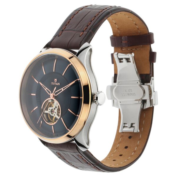 Titan Magnate Automatic Blue Dial Brown Leather Strap Watch For Men - image number 2