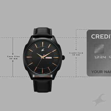 Fastrack Stunners Quartz Analog Black Dial Black Leather Strap Watch For Guys