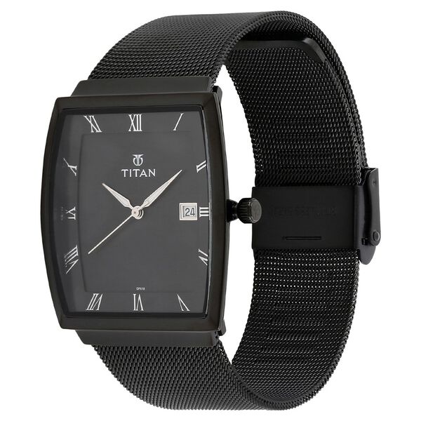 Titan Quartz Analog with Date Black Dial Stainless Steel Strap Watch for Men - image number 1